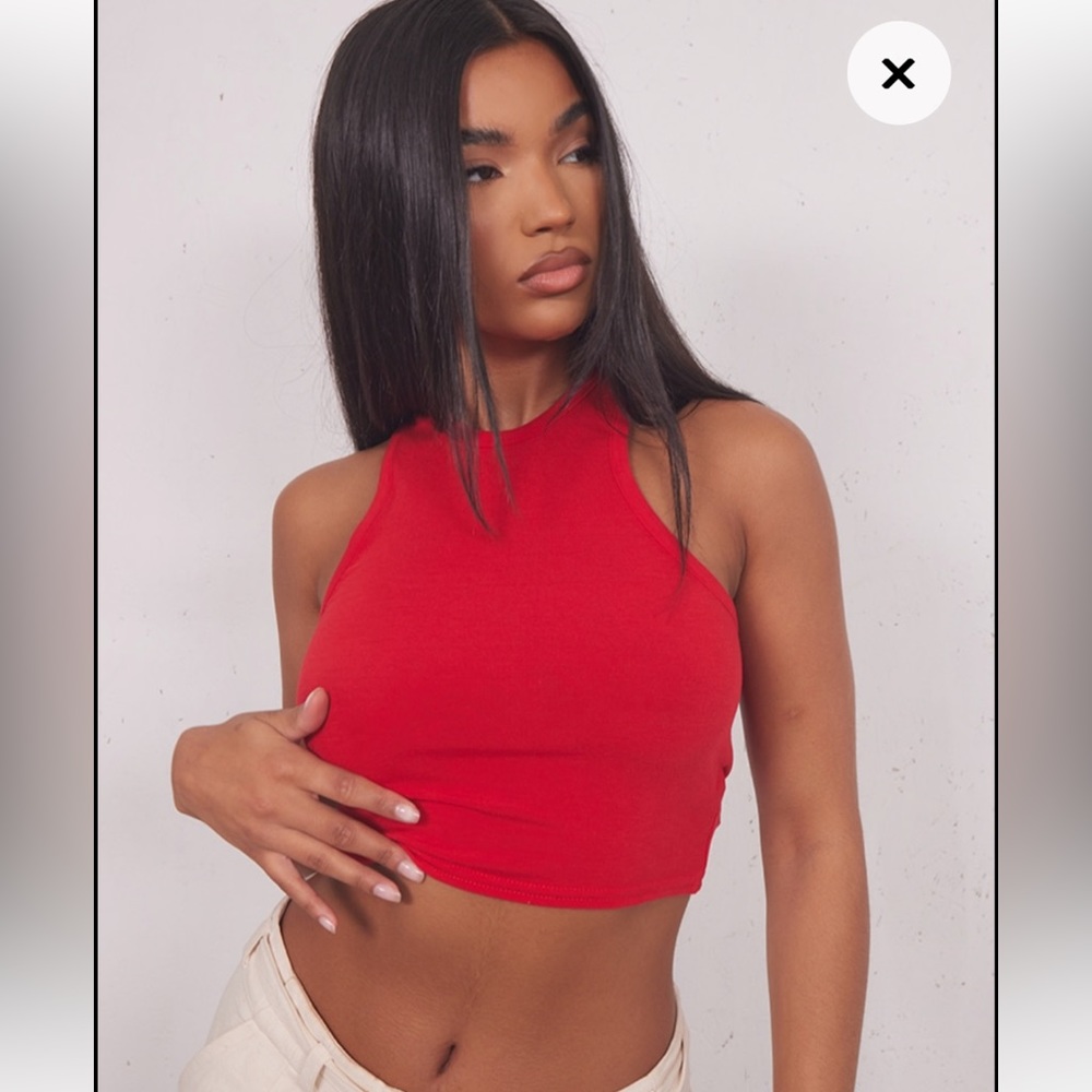 Red Basic Jersey Racerback Crop Top - RED